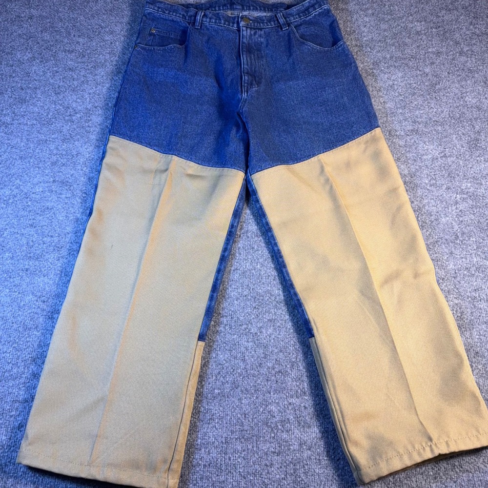 Vintage Scheels Outfitters Mens Upland Hunting Jeans Brush Pants Blue Tan 36x30